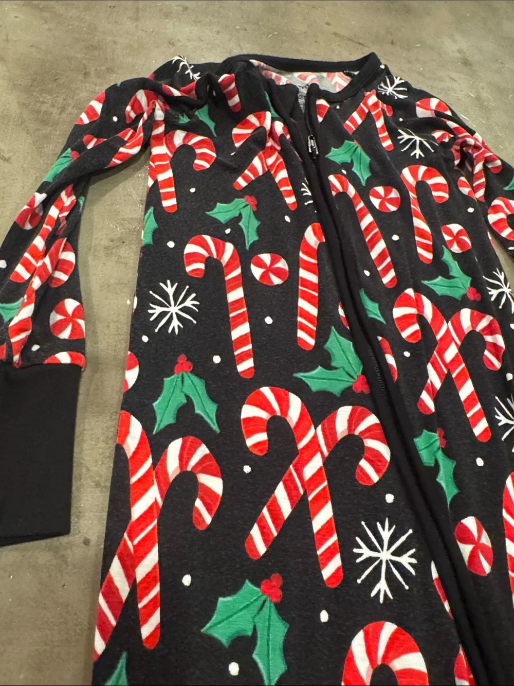 Little Sleepies merry Mints Black Candy Cane Print Footie Pajamas